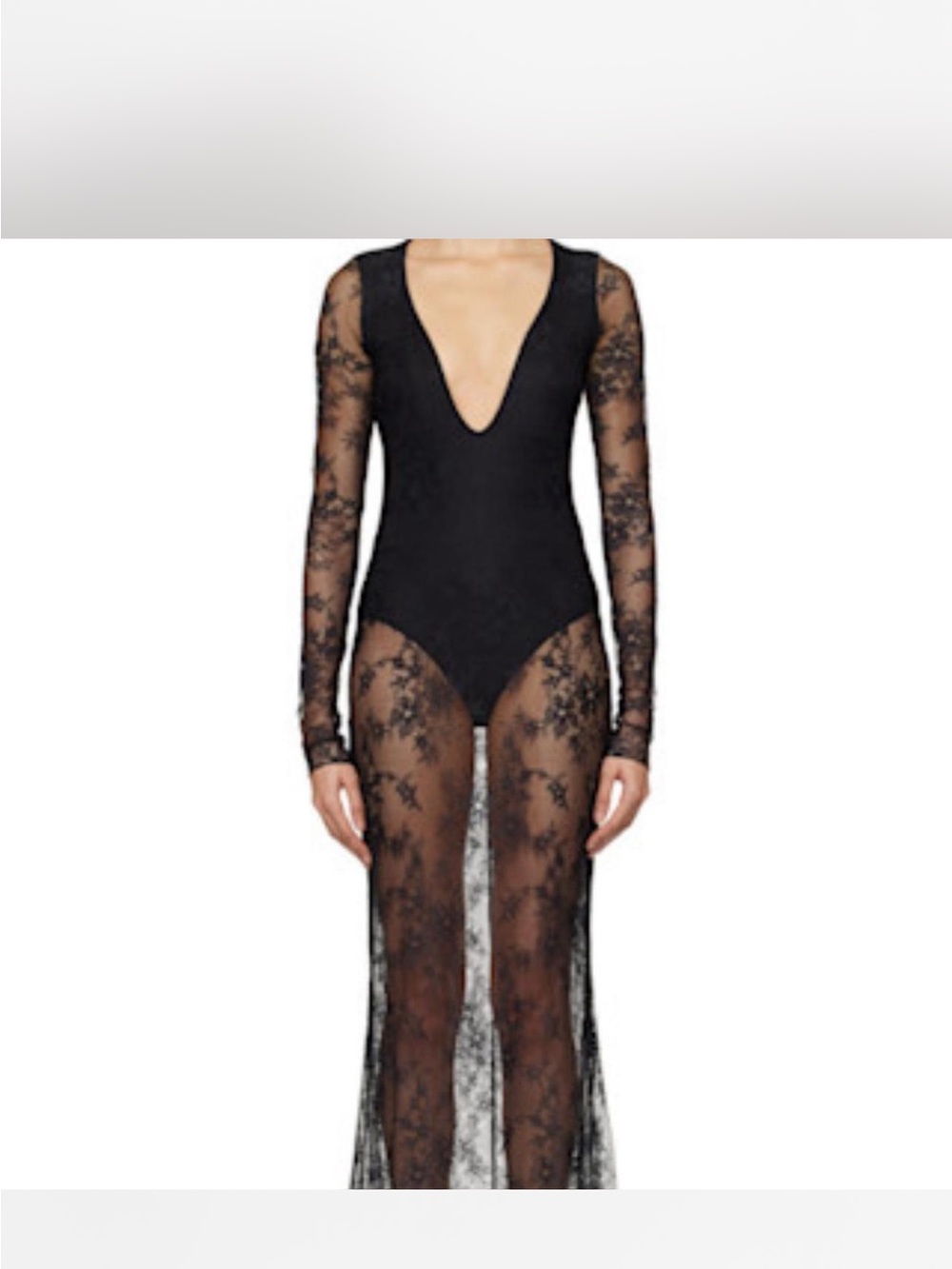 SKIMS Black Lace Long-Sleeve Sheer Slip Gown